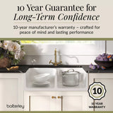 Fireclay Kitchen Bundle - Double Bowl Stepped Weir Butler Sink, Wastes & French Classic Tap, 795mm - Brushed Brass