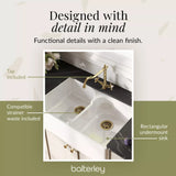 Fireclay Kitchen Bundle - Double Bowl Stepped Weir Butler Sink, Wastes & French Classic Tap, 795mm - Brushed Brass