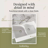 Fireclay Kitchen Bundle - Double Bowl Stepped Weir Butler Sink, Wastes & Bridge Lever Tap, 795mm - Chrome