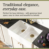 Double Bowl Fireclay Ceramic Stepped Weir Butler Kitchen Sink with Overflow