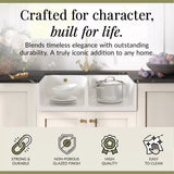 Fireclay Kitchen Bundle - Double Bowl Stepped Weir Butler Sink, Wastes & Crosshead Tap, 795mm - Brushed Brass