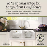 Fireclay Kitchen Bundle - Double Bowl Stepped Weir Butler Sink, Wastes & Crosshead Tap, 795mm - Brushed Brass