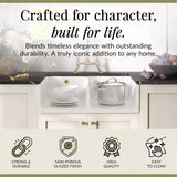 Fireclay Kitchen Bundle - Double Bowl Stepped Weir Butler Sink, Wastes & Crosshead Tap, 795mm - Brushed Brass