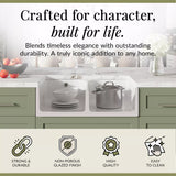 Fireclay Kitchen Bundle - Double Bowl Stepped Weir Butler Sink, Compatible Wastes & Bridge Lever Tap, 795mm - Chrome