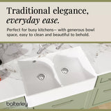 Fireclay Kitchen Bundle - Double Bowl Stepped Weir Butler Sink, Compatible Wastes & Bridge Lever Tap, 795mm - Chrome