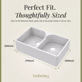Fireclay Kitchen Bundle - Double Bowl Stepped Weir Butler Sink, Compatible Wastes & Bridge Lever Tap, 795mm - Chrome