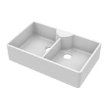 Double Bowl Fireclay Ceramic Stepped Weir Butler Kitchen Sink with Tap Ledge, Tap Hole &  No Overflow