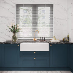 Traditional Double Bowl Fireclay Ceramic Butler Kitchen Sink with Stepped Weir & Tap Ledge and Chrome Basket Strainer Wastes - 895mm