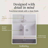 Double Bowl Fireclay Ceramic Butler Kitchen Sink Bundle with Stepped Weir, Mixer Tap & Wastes
