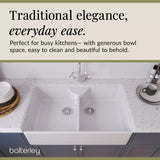 Double Bowl Fireclay Ceramic Butler Kitchen Sink Bundle with Stepped Weir, Mixer Tap & Wastes