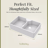 Double Bowl Fireclay Ceramic Butler Kitchen Sink Bundle with Stepped Weir, Mixer Tap & Wastes