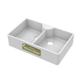 Double Bowl Fireclay Ceramic Stepped Weir Butler Sink with Tap Ledge & Overflow
