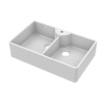 Double Bowl Fireclay Ceramic Stepped Weir Butler Kitchen Sink with a Tap Ledge, Tap Hole & Overflow