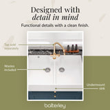 Double Bowl Fireclay Ceramic Butler Kitchen Sink with Stepped Weir, Tap Hole & Waste