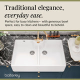 Double Bowl Fireclay Ceramic Butler Kitchen Sink with Stepped Weir, Tap Hole & Waste