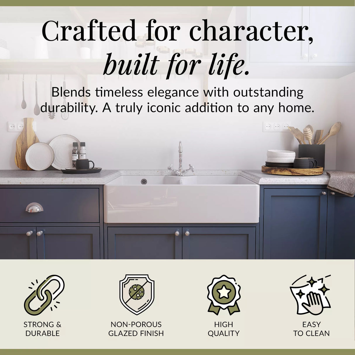 Double Bowl Fireclay Butler Kitchen Sink Bundle with Overflow, Classic Tap & Wastes