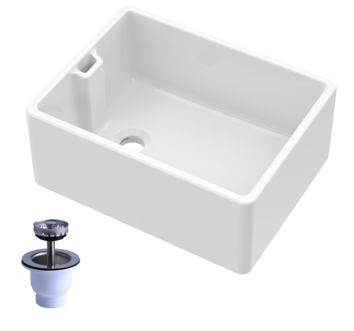 Single Bowl Fireclay Ceramic Belfast Kitchen Sink & Basket Strainer Waste