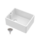 Single Bowl Fireclay Ceramic Belfast Kitchen Sink & Basket Strainer Waste