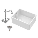 Single Bowl Fireclay Ceramic Belfast Kitchen Sink Bundle French Classic Tap & Waste