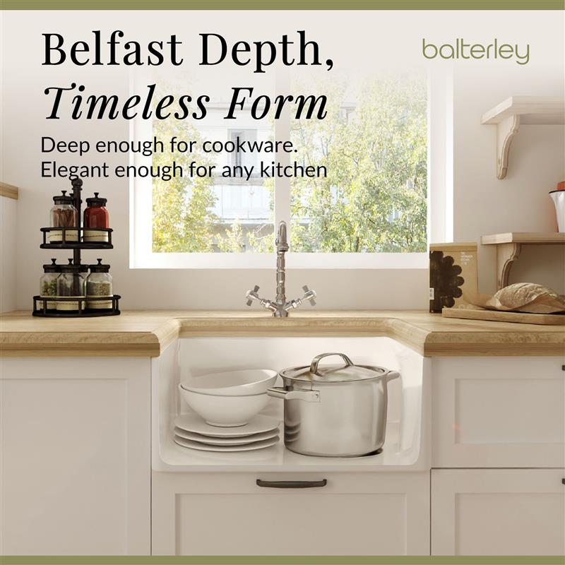 Single Bowl Fireclay Ceramic Belfast Kitchen Sink Bundle French Classic Tap & Waste