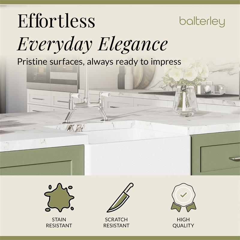 Fireclay Kitchen Bundle - Single Bowl Belfast Sink, Strainer Waste & Bridge Mixer Tap, 595mm - Chrome