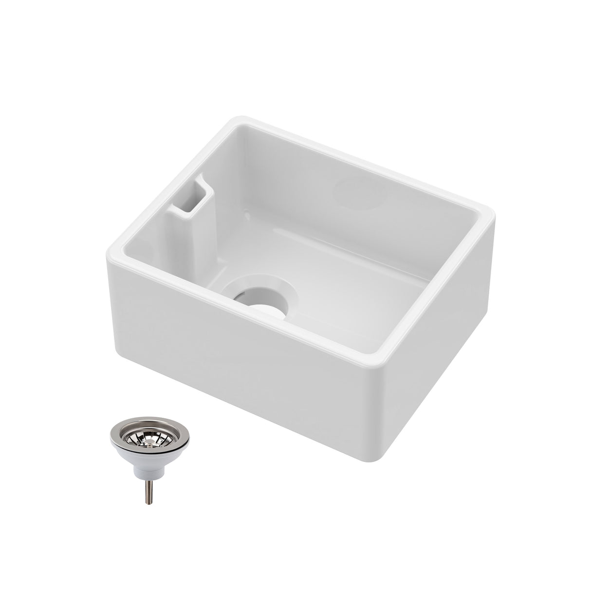 Single Bowl Fireclay Compact Belfast Kitchen Sink & Basket Strainer Waste - 460mm