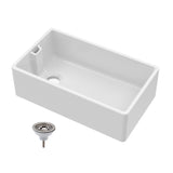 Single Bowl Fireclay Ceramic Belfast Kitchen Sink & Basket Strainer Waste - 795mm