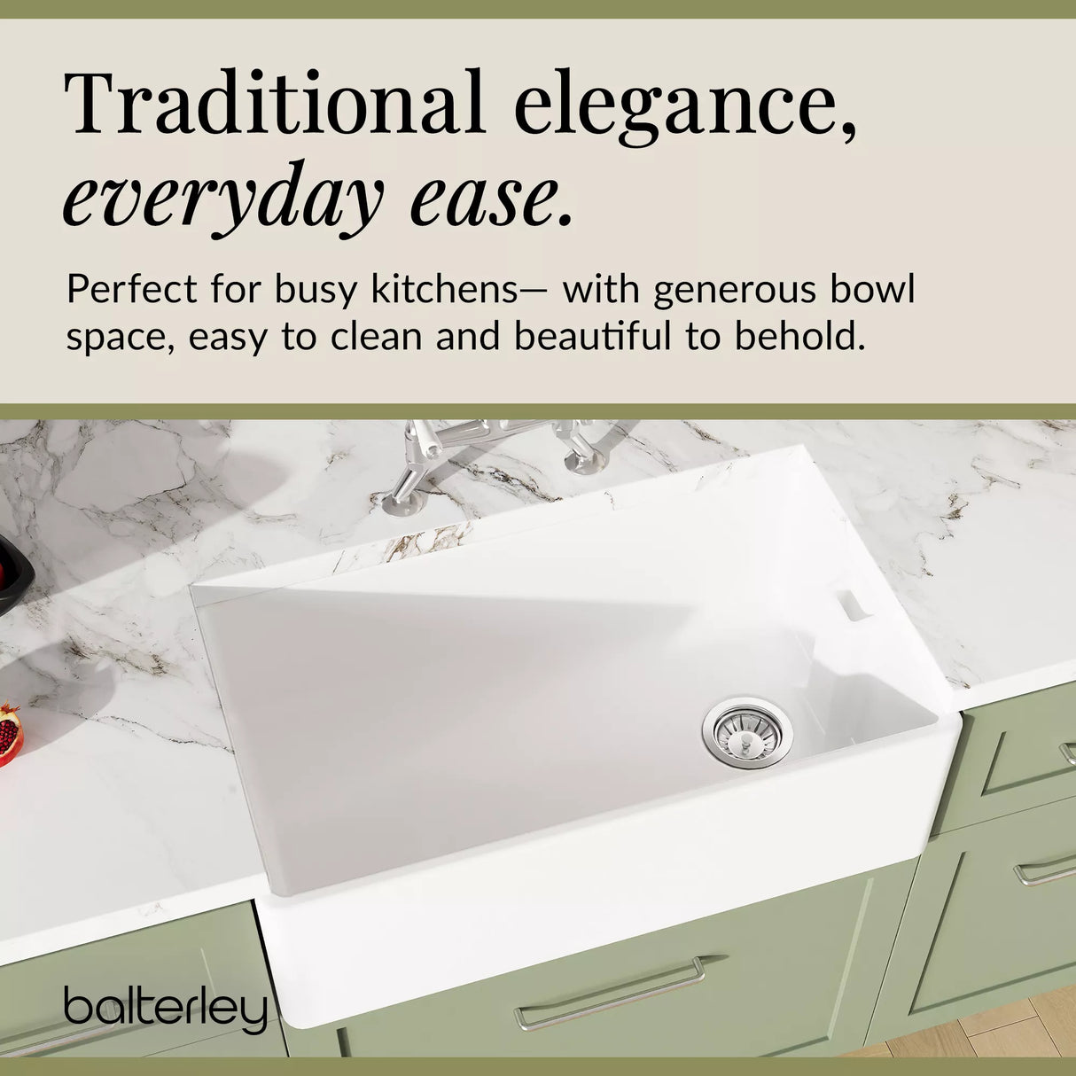 Fireclay Kitchen Bundle - Single Bowl Belfast Sink, Strainer Waste & Bridge Mixer Tap, 795mm - Chrome