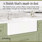 Fireclay Kitchen Bundle - Single Bowl Belfast Sink, Strainer Waste & Bridge Mixer Tap, 795mm - Chrome