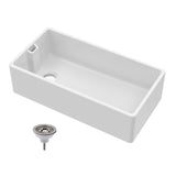 Single Bowl Fireclay Ceramic Belfast Kitchen Sink & Basket Strainer Waste