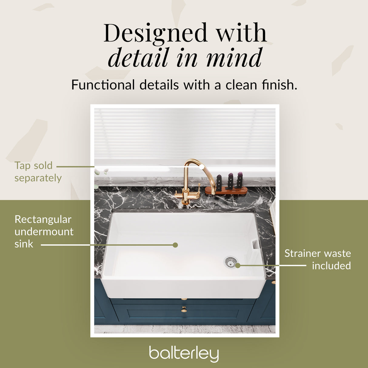 Single Bowl Fireclay Ceramic Belfast Kitchen Sink & Basket Strainer Waste