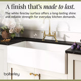 Fireclay Kitchen Bundle - Single Bowl Belfast Sink, Strainer Waste & Bridge Lever Mixer Tap, 895mm - Brushed Brass