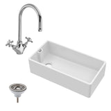 Single Bowl Fireclay Ceramic Belfast Kitchen Sink Bundle with Overflow Mono Sink Mixer Tap & Waste