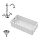 90cm Fireclay Ceramic Belfast Kitchen Sink Bundle with French Classic Tap & Waste