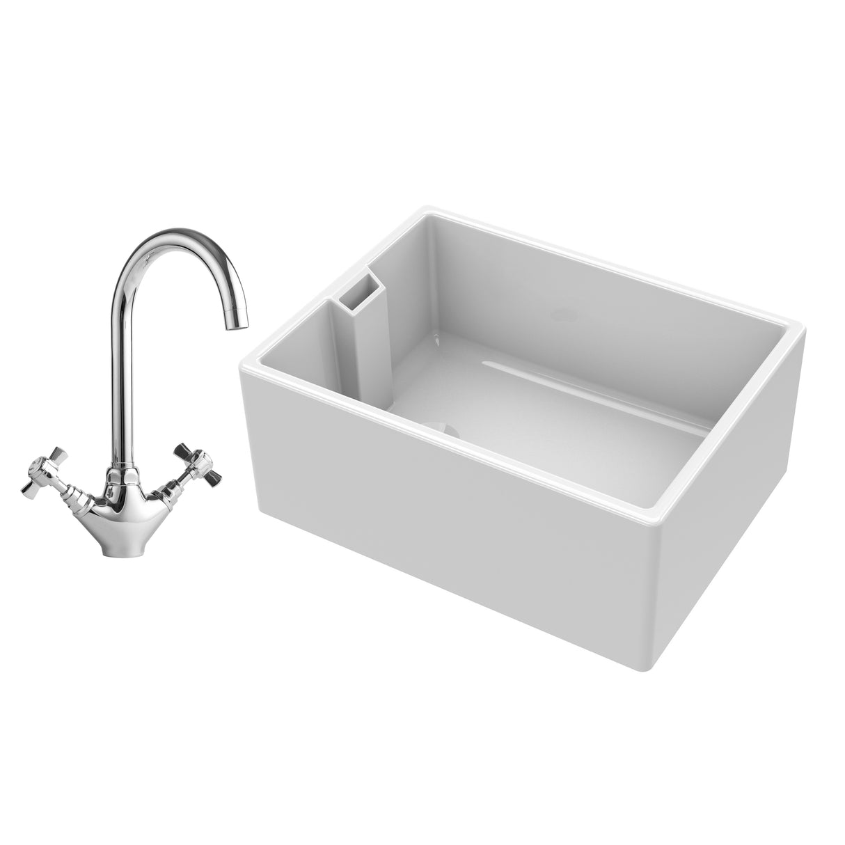 Single Bowl Fireclay Ceramic Belfast Sink with Mono Kitchen Sink Mixer Tap