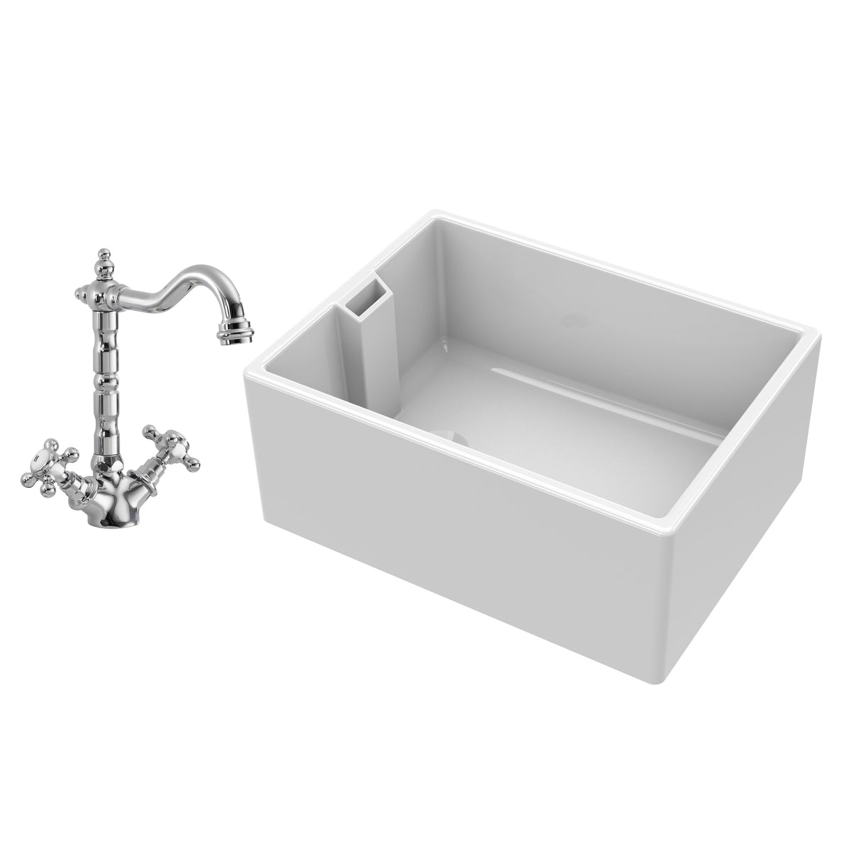 Single Bowl Fireclay Ceramic  Belfast Kitchen Sink & French Classic Mono Sink Mixer Tap