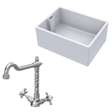 Fireclay Kitchen Bundle - Single Bowl Belfast Sink & French Classic Mono Tap, 615mm - Brushed Nickel