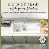 1.5 Bowl Fireclay Ceramic Inset Kitchen Sink with Compatible Drainer Wastes - 1010mm