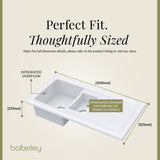 1.5 Bowl Fireclay Ceramic Inset Kitchen Sink with Compatible Drainer Wastes - 1010mm