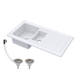 1.5 Bowl Fireclay Ceramic Inset Kitchen Sink with Compatible Drainer Wastes - 1010mm