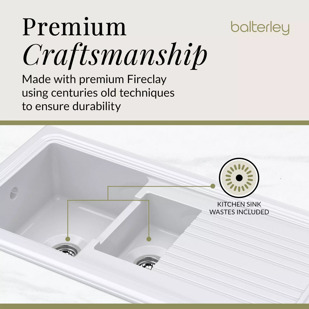 101cm Inset Counter Top Fireclay Ceramic Kitchen Sink - Multiple Options Available