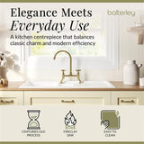 Fireclay Kitchen Bundle - 1.5 Bowl Sink & Drainer, Waste & Bridge Crosshead Tap, 1010mm - Brushed Brass