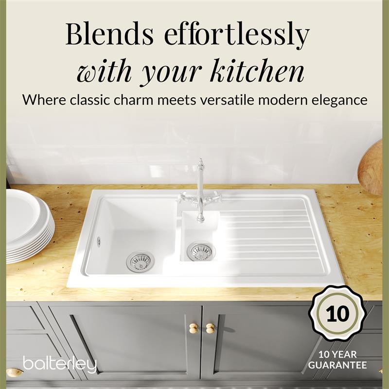 1.5 Bowl Fireclay Ceramic Inset Kitchen Sink Bundle with Classic Tap & Wastes