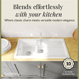 1.5 Bowl Fireclay Ceramic Inset Kitchen Sink Bundle with Classic Tap & Wastes
