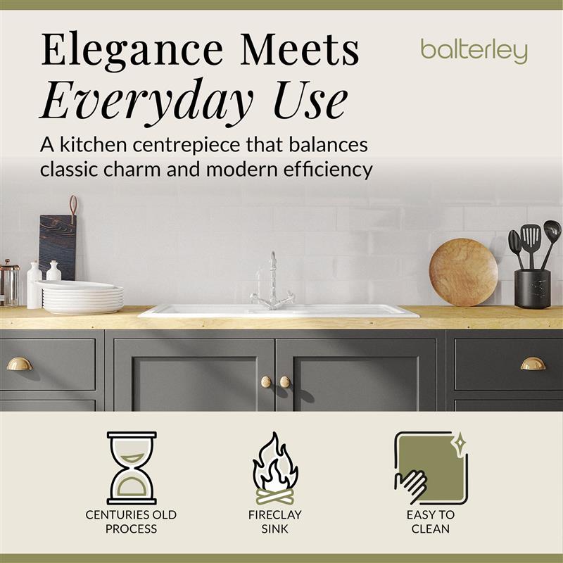 1.5 Bowl Fireclay Ceramic Inset Kitchen Sink Bundle with Classic Tap & Wastes
