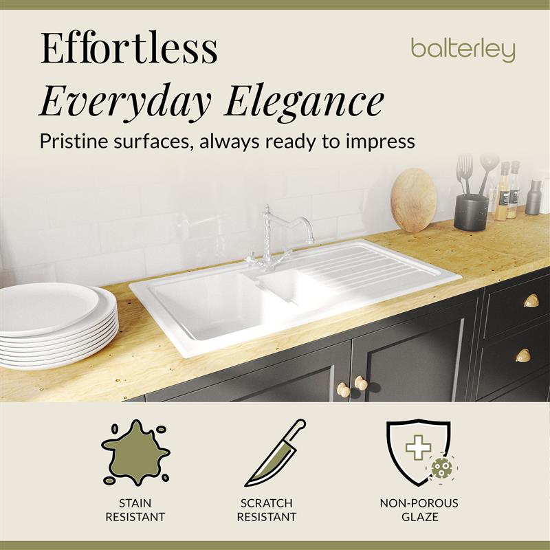 1.5 Bowl Fireclay Ceramic Inset Kitchen Sink Bundle with Classic Tap & Wastes