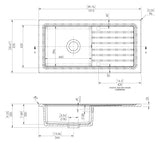 Single Bowl Fireclay Inset Kitchen Sink & Drainer, Compatible Waste, 1010mm