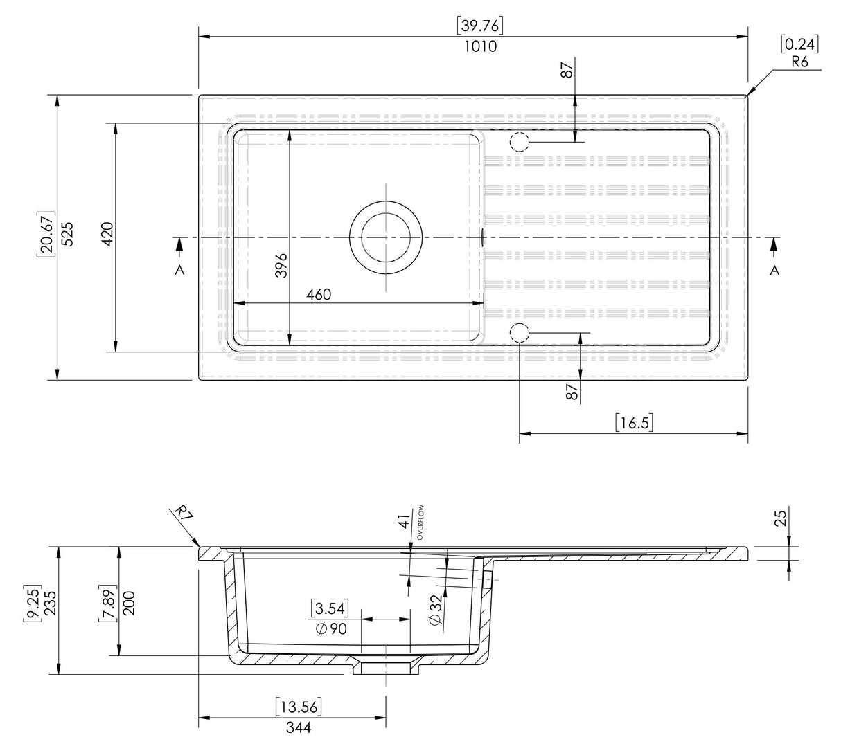 Single Bowl Fireclay Inset Kitchen Sink & Drainer, Mixer Tap & Wastes, 1010mm