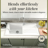 Single Bowl Fireclay Ceramic Inset Kitchen Sink & Drainer, Includes Compatible Waste, 1010mm