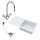 Single Bowl Fireclay Inset Kitchen Sink & Drainer, Mixer Tap & Wastes, 1010mm